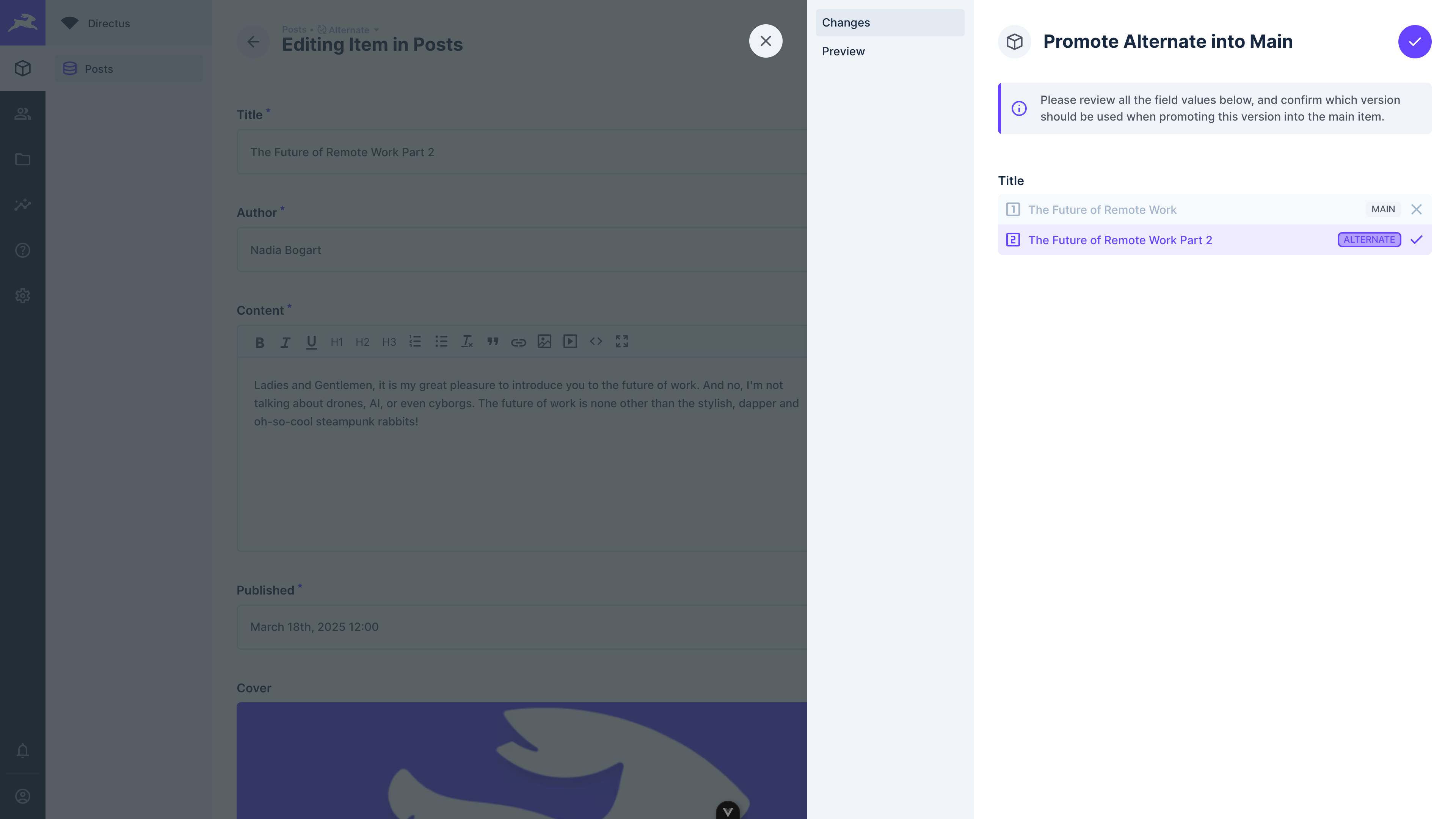 Promoting a version, comparing its changes